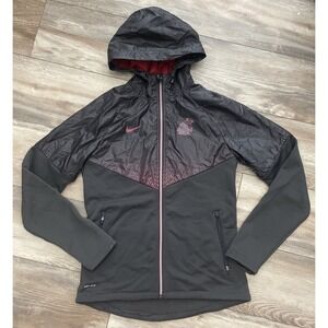 Nike Dri Fit Windbreaker Hoodie WSU Cougars Charcoal/Crimson Sz M-See Measurment